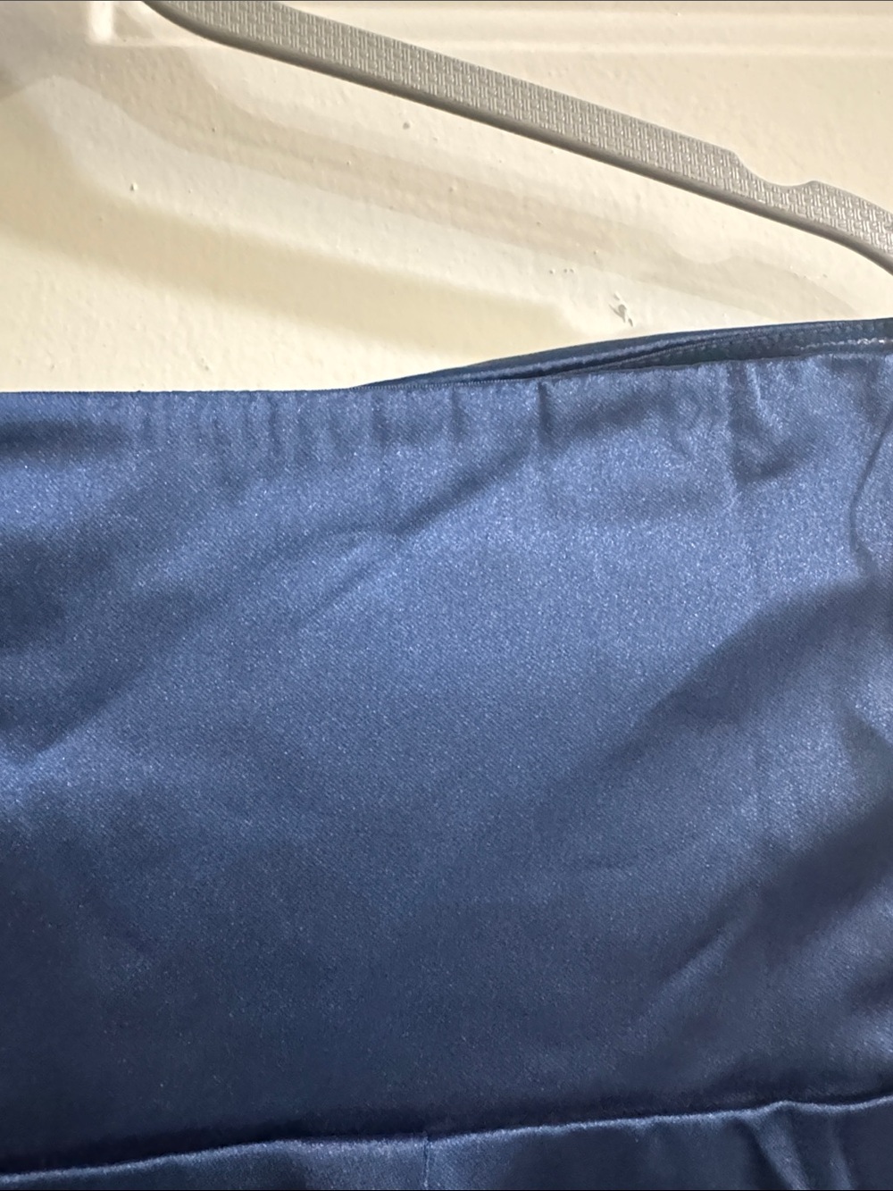 Lulu's Strapless Midnight Blue Satin Pleated Gown - Picture 9 of 10